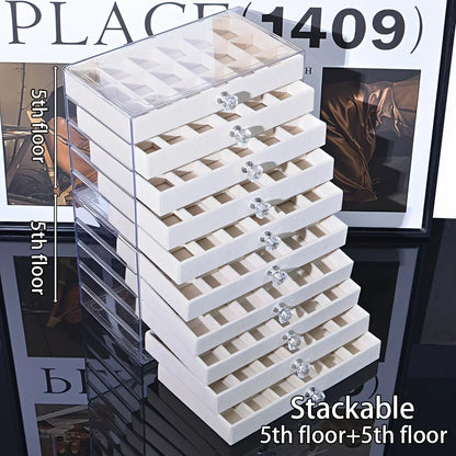 Newly Upgraded 7-Tier Dust-Proof Acrylic Jewelry Storage Box Modern Rectangular Desktop Display & Storage Jewelry Box Amagi
