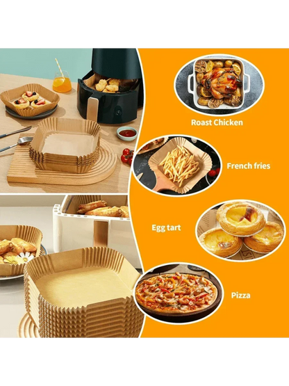50 PCS Air Fryer Paper Liners, 9 Inch Disposable Parchment Sheets for Cooking Chicken, Fries with No Mess