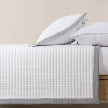 White Quilt Set Size - Farmhouse Soft Striped Stitch Bedding Bedspread Coverlet Summer Lightweight Quilt Bed Sets with 2 Pillow