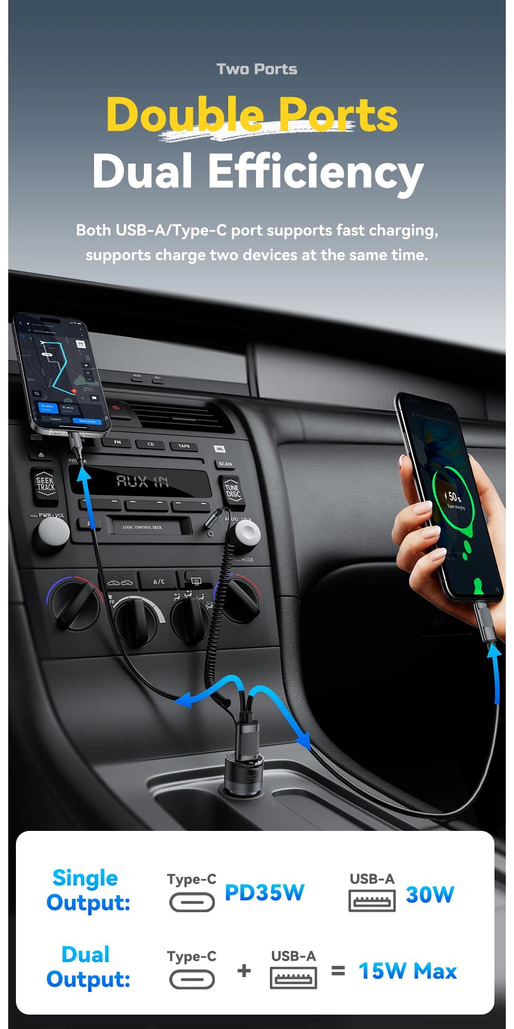 Essager Bluetooth 5.3 Car Charger 3.5mm Jack AUX Cable 35W Fast Charging for iPhone16 15 Huawei Samsung Bluetooth Car Chargers