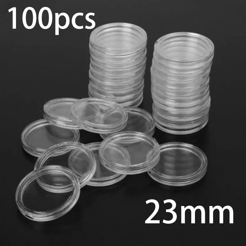 100Pcs 16-40mm Transparent Round Coin Storage Box Capsules Collection Coin Holder Containers Coin Capsule Case Supplies Gifts