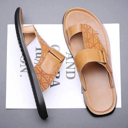 Men's Summer Sandals Breathable Fashion Simple Toe-Thru Soft Flat Bottom Beach Shoes Comfortable Classic Slippers-2502