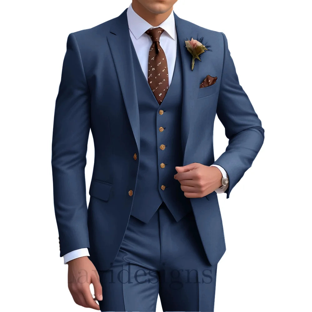 Elegant Men's Wedding Tuxedo Slim Blazer Pants Vest Three-piece Suit XS-5XL Custom Youth Suit 2025 New Style Suit