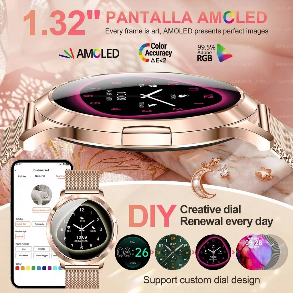 2026New Ultra-thin Women Smart Watch HD AMOLED Full Touch Screen Bluetooth Call Blood Pressure IP68 Waterproof NFC 7.3mm bracele