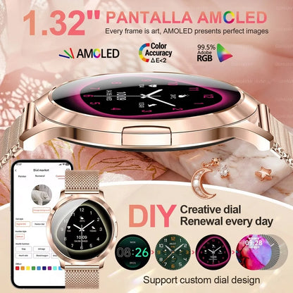 2026New Ultra-thin Women Smart Watch HD AMOLED Full Touch Screen Bluetooth Call Blood Pressure IP68 Waterproof NFC 7.3mm bracele