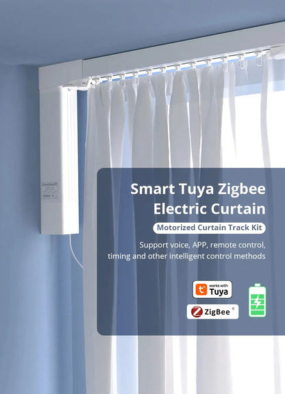 Zemismart Zigbee Rechargeable Electric Curtain Motor with Customized Slide Curtain Track Works with Tuya Alexa Google Home