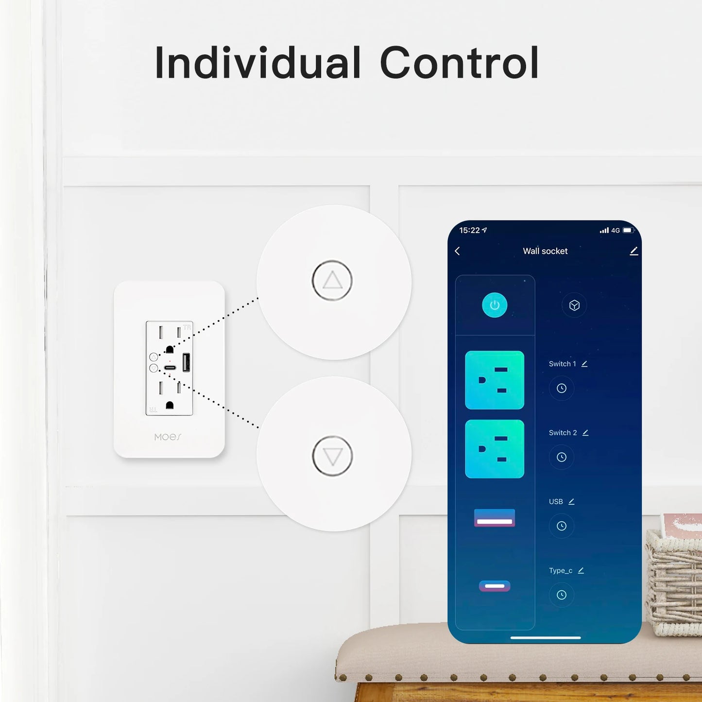 WiFi Smart Power Wall Socket with Type C And USB Dual Outlet Plug Power Outlets Support Alexa Google Home