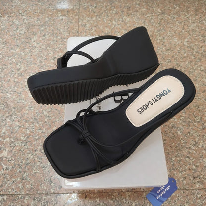 Sweet Butterfly Knot Design Women's Sandals Summer New Style Purple Slip-On Wedge Heel Outdoor Wearable Comfortable Slides