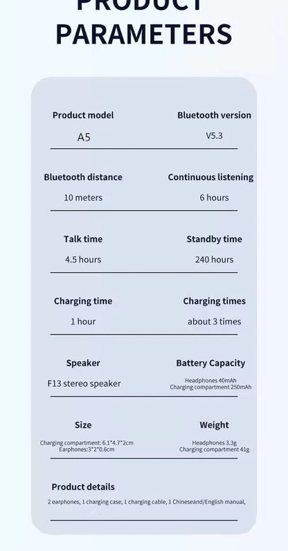 UEESFIT A5 Wireless Bluetooth Earphone TWS Music Headphones Sports Gaming Headset HD Mic With Touch Control Earbuds For Phone