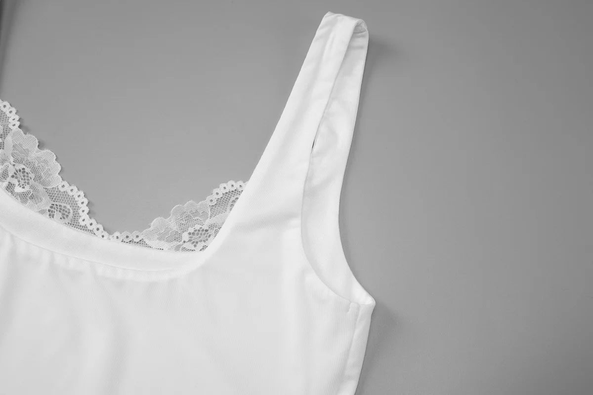 Square Collar Backless Slim Lace Ruffles Patchwork Tank Top Women'S Fashion Sexy Y2K Top Party Vacation Short Summer Clothes