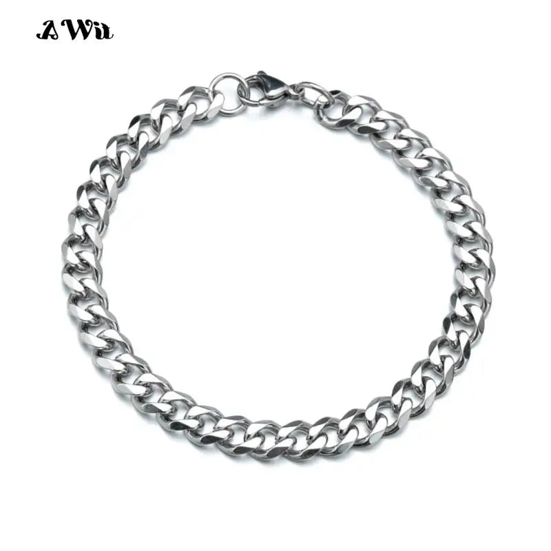 Awit Mens Simple 3-11mm Stainless Steel Curb Cuban Link Chain Bracelets for Women Unisex Wrist Jewelry Gifts