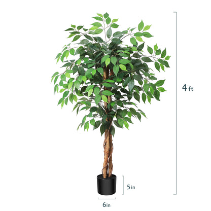 Artificial Ficus Trees with Natural Curved Trunks,  Silk Fake Ficus Tree in Plastic Nursery Pot for Office Home Decor