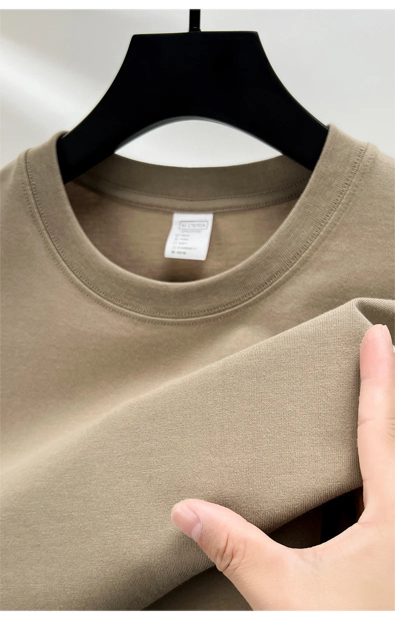 High quality 100% cotton short sleeve men's T-shirt summer round neck loose casual solid color plus size breathable top women