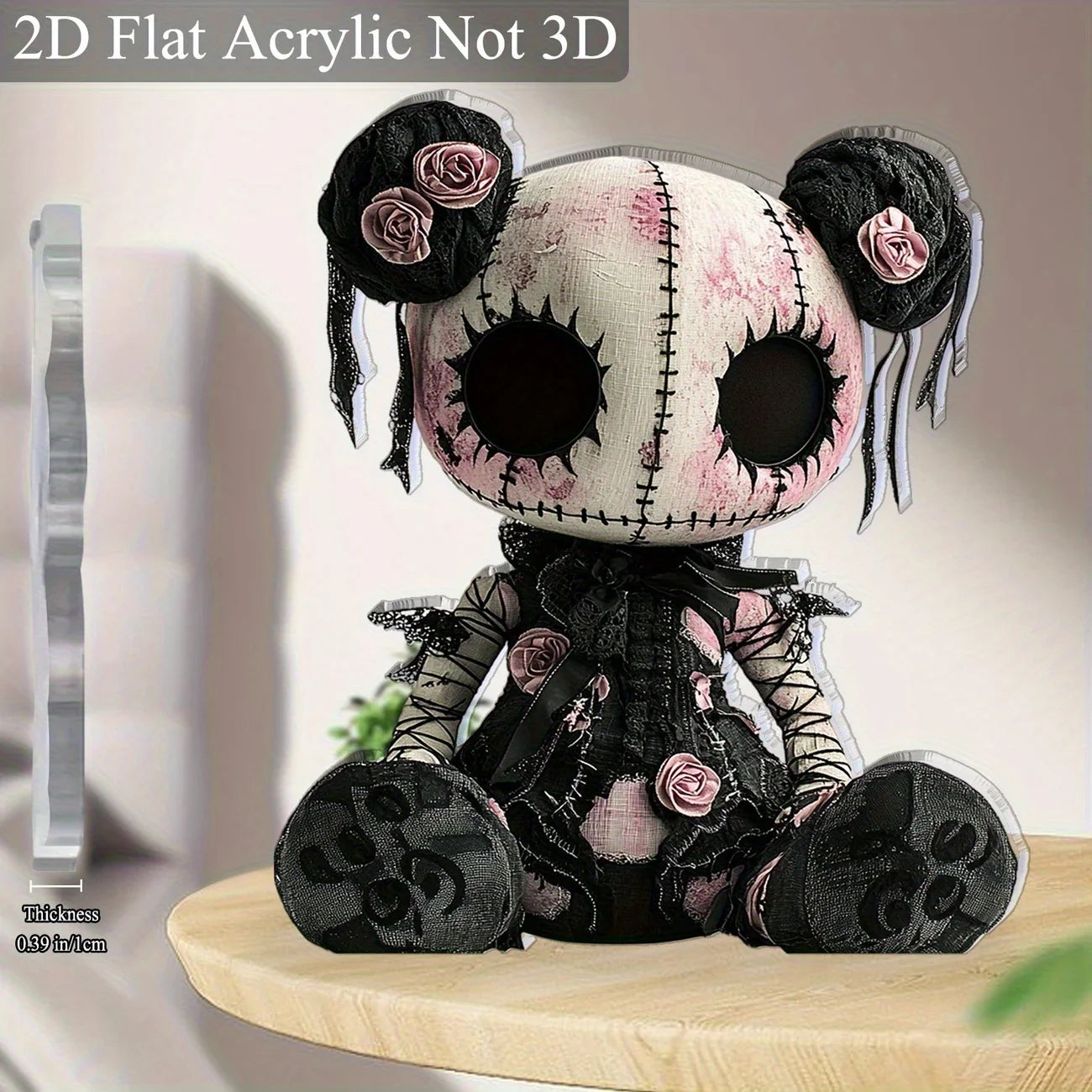 Gothic Horror Doll Decoration - Skull & Roses 2D Art for Halloween & Cafes