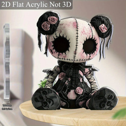 Gothic Horror Doll Decoration - Skull & Roses 2D Art for Halloween & Cafes