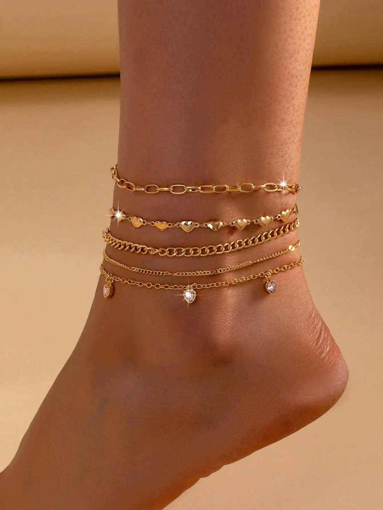 Set of Five Bohemian Beach Vacation Sexy Love-Themed Women's Anklet Jewelry
