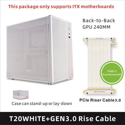 METALFISH T20 Mini ITX White Case 9L Compact PC Chassis Support Flex PSU/240mm GPU/100mm Cooler/180 Liquid Cooler
