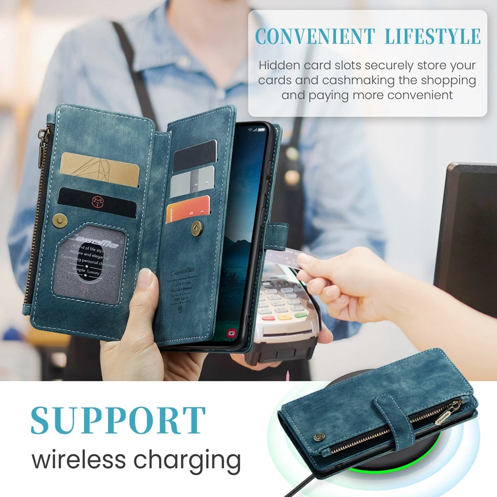 Leather Zipper Wallet Case For Samsung Galaxy A14 A15 A16 A17 A24 A25 A33 A34 A35 A36 A53 A54 A55 A56 A71 A72 4G 5G Phone Cover