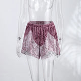 Lace-Trim Velvet Shorts