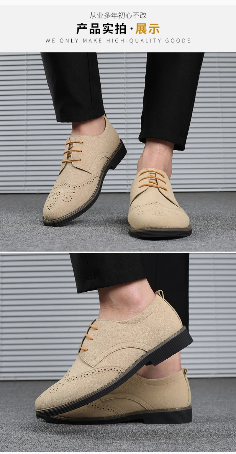 Mens Navy Blue Suede Wingtip Derby Shoes Classic Lace Up Formal Casual Dress Shoes For Business Wedding Office Wear British