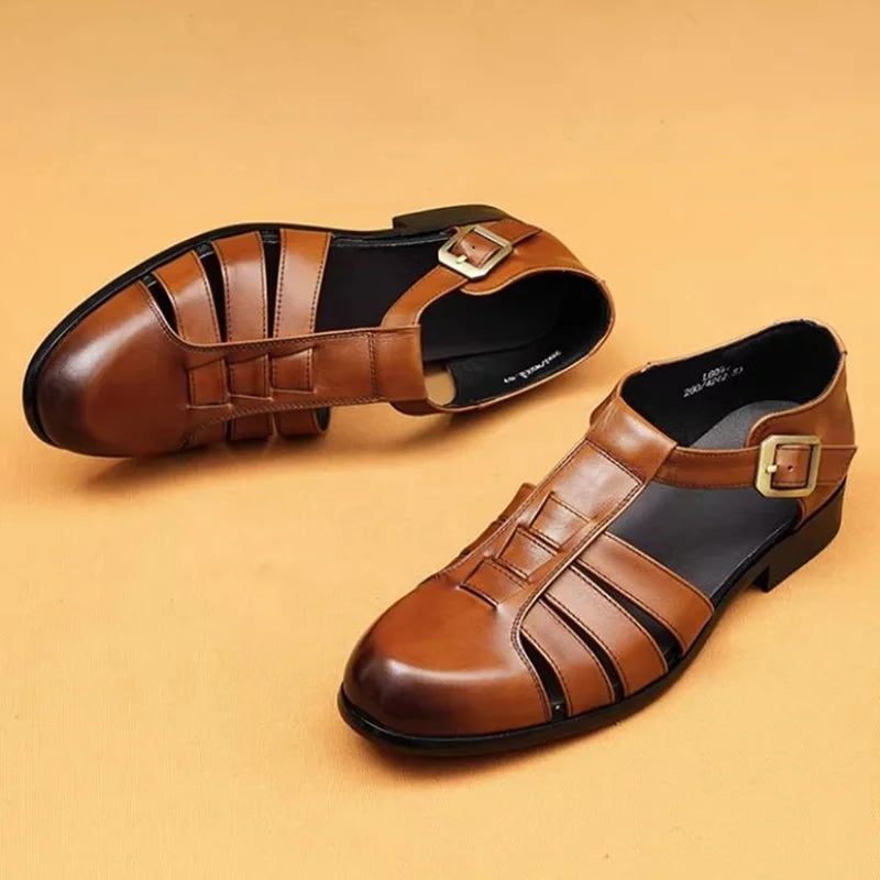 Summer Men's Sandals Leather Dress Shoes Outdoor Soft Pointed Formal Men Wedding Sandals Classic Light Slippers Sandals Sneakers