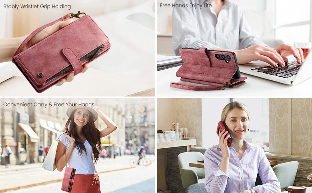 Leather Zipper Wallet Case For Samsung Galaxy A14 A15 A16 A17 A24 A25 A33 A34 A35 A36 A53 A54 A55 A56 A71 A72 4G 5G Phone Cover
