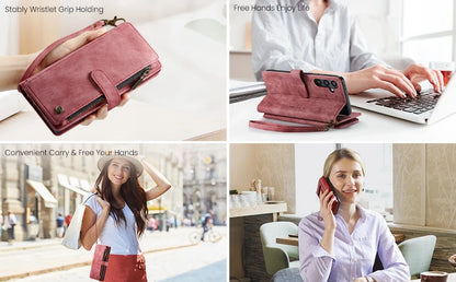 Leather Zipper Wallet Case For Samsung Galaxy A14 A15 A16 A17 A24 A25 A33 A34 A35 A36 A53 A54 A55 A56 A71 A72 4G 5G Phone Cover