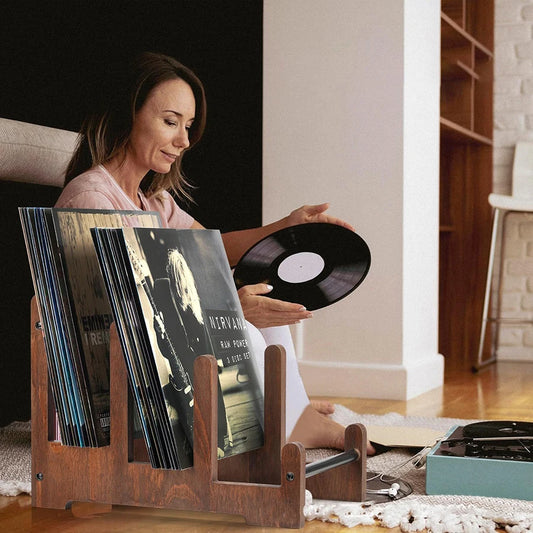 Vintage Wooden Record Holder CD Old Record Storage Display Stand Portable Iron Record Display Stand