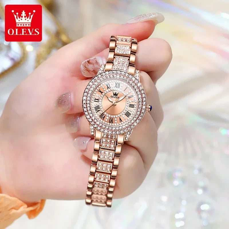 OLEVS Watch Women Fashion Elegant Stainless Steel Waterproof Quartz Wristwatch Luxury Ladies Dress Watches