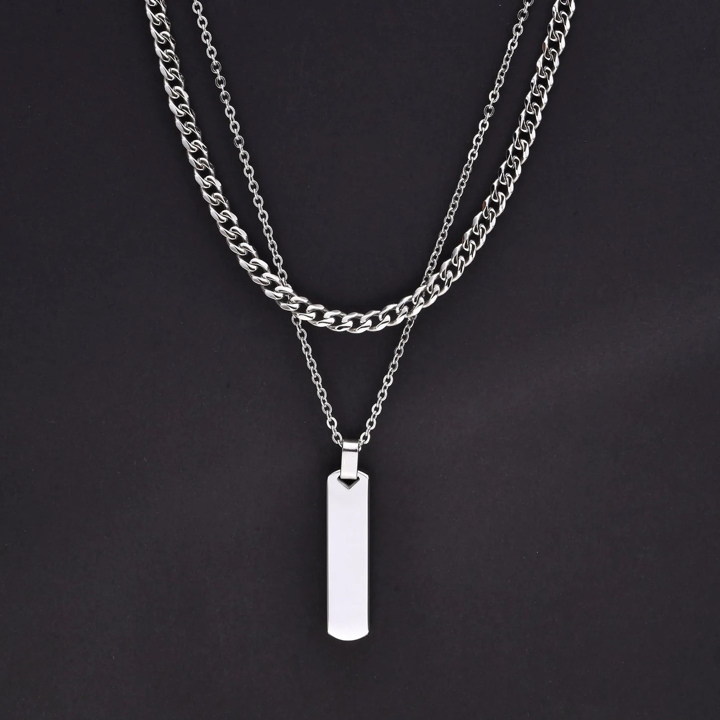 2pcs Vertical Layer Necklaces for Men Boys,Wateproof Stainless Steel Cuban Chain Collar,Stylish Men's Sweater Chain