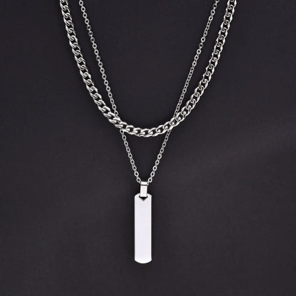 2pcs Vertical Layer Necklaces for Men Boys,Wateproof Stainless Steel Cuban Chain Collar,Stylish Men's Sweater Chain