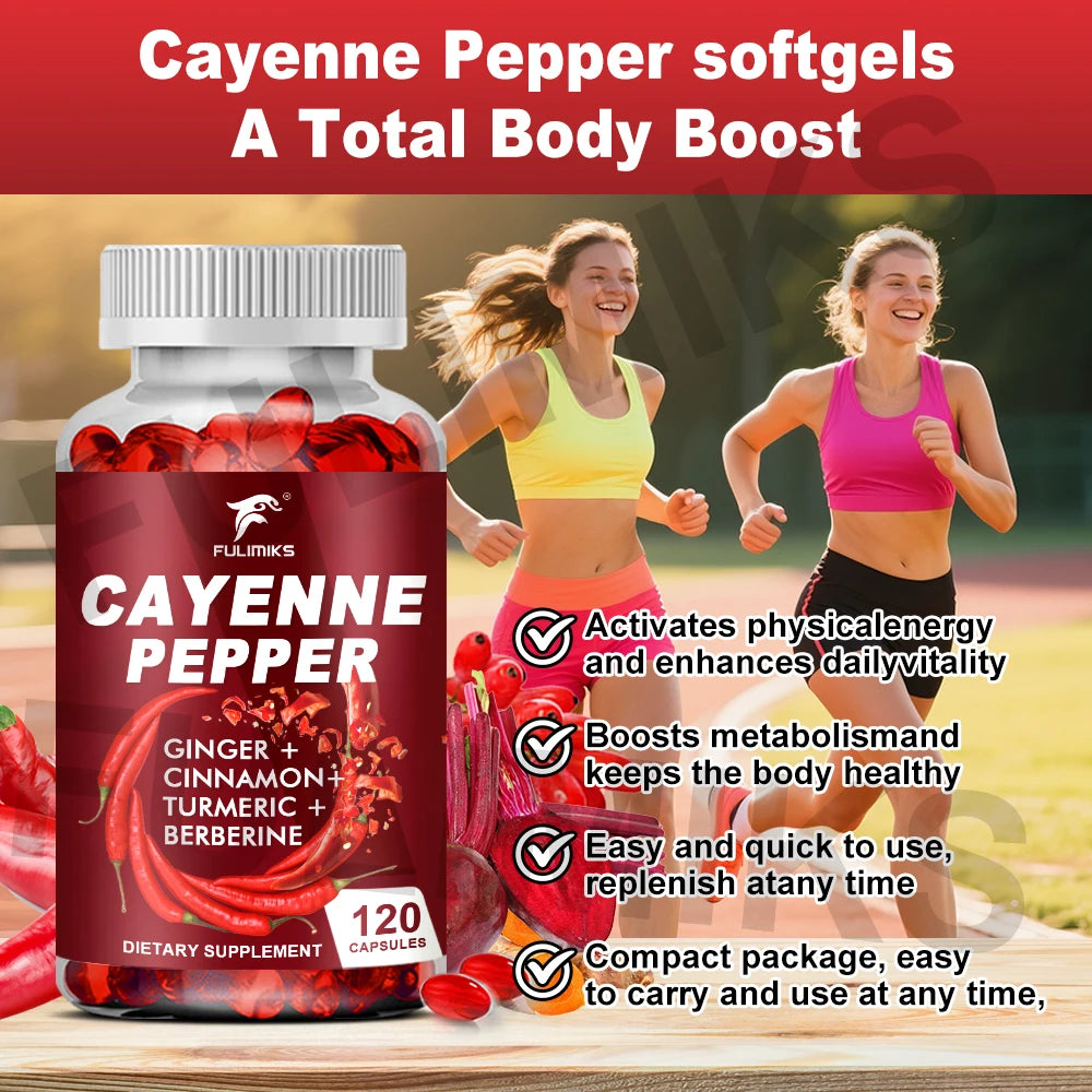 Cayenne Pepper Capsules, Supports Cardiovascular Health, Improves Digestion & Blood Circulation, Capsaicin Supplement Softgels