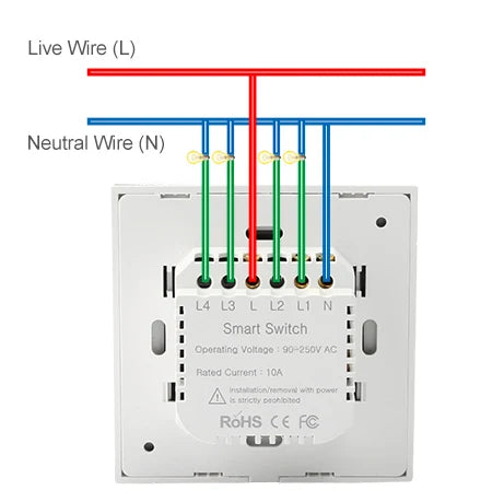 Tuya WiFi Smart On Off Light Switch 220V Power Button Wall Touch Alexa Google Home Voice With Without No Neutral Wire EU Two Way