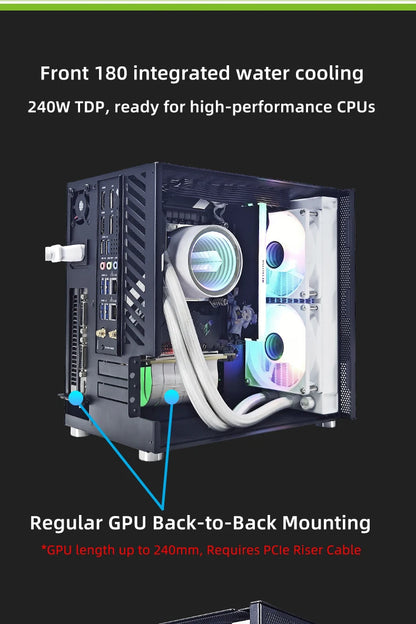 METALFISH T20 Mini ITX White Case 9L Compact PC Chassis Support Flex PSU/240mm GPU/100mm Cooler/180 Liquid Cooler
