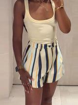 Striped High-Waisted Pocket Shorts