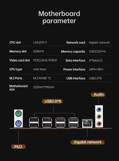 QIYIDA X99 Motherboard Set Kit LGA2011-3 Xeon E5 2680 V4 DDR4 16GB(2x8gb) PC4 SATA PCI16x3.0 NVME M.2 Gaming Computer