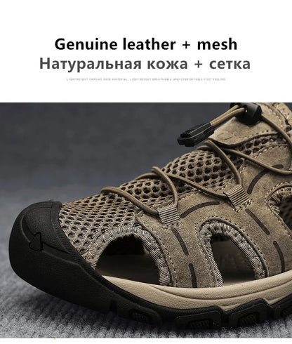 Genuine Leather Men's Sandals Summer Classic Outdoor Lightweight Walking Sneakers Hiking Men's Sandals Casual Beach Wading Shoes