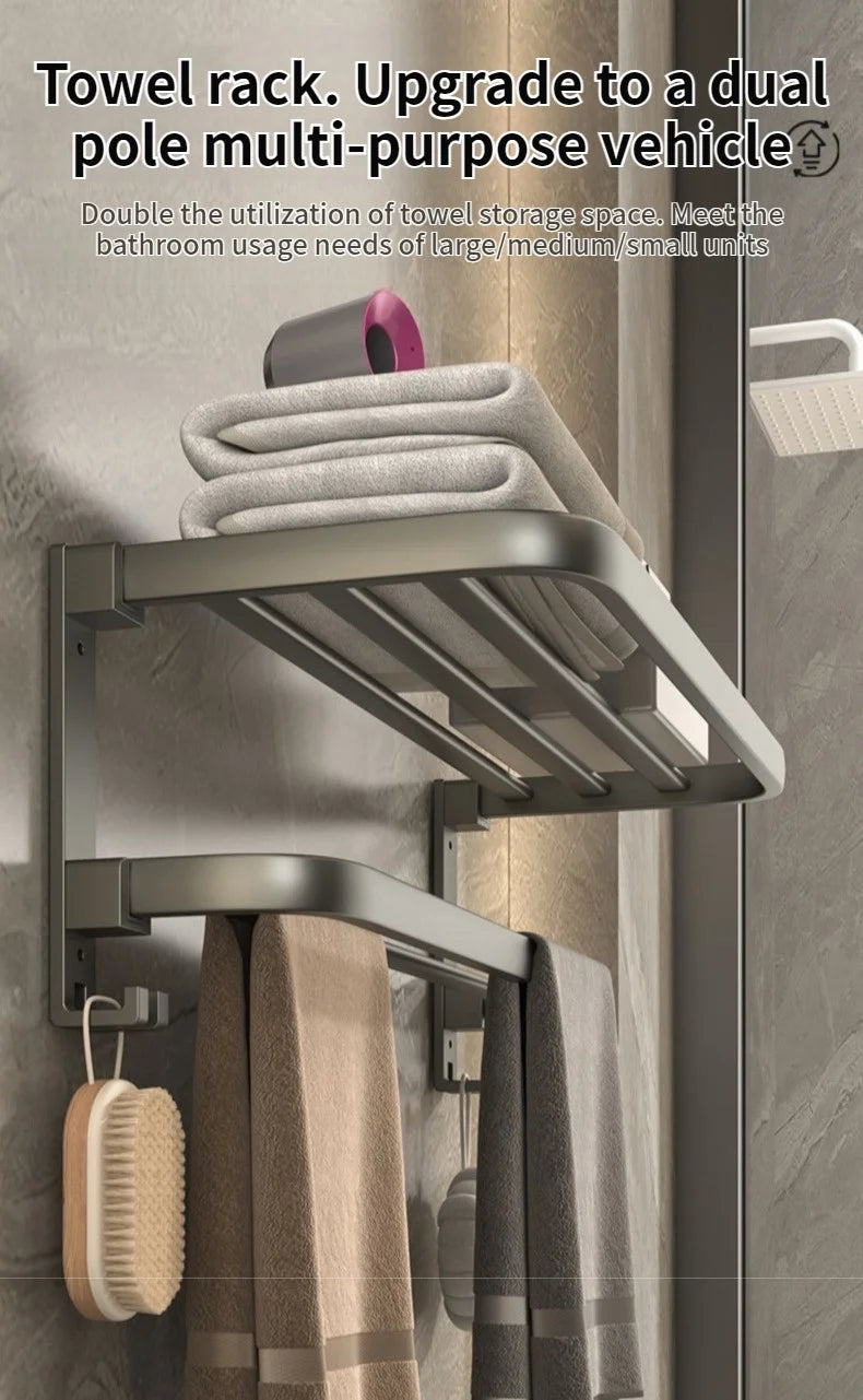 Upgrade And Thicken Grey/Black 50CM-60CM Towel Rack Space Aluminum Toilet Storage Rack Wall Mounted BathTowel Rack