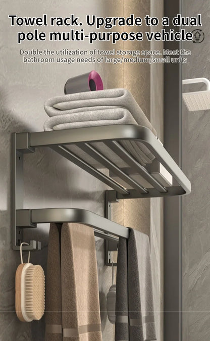 Upgrade And Thicken Grey/Black 50CM-60CM Towel Rack Space Aluminum Toilet Storage Rack Wall Mounted BathTowel Rack
