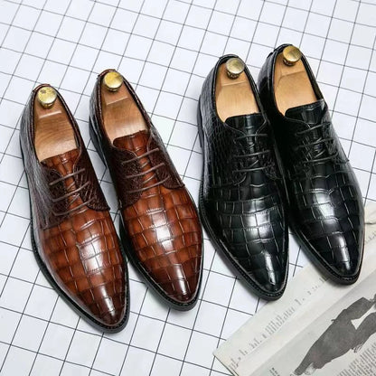 Mens Brown Crocodile Embossed Leather Dress Shoes Pointed Toe Lace Up Oxfords Formal Business Office Wedding Party Wear Comforta