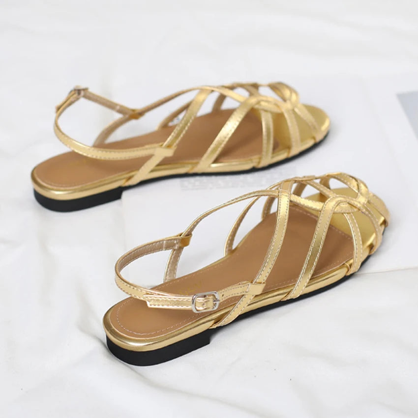 chaussure femme Women's braided t-strap flats sandals round toe casual female footwear summer shoes for women sandalias de mujer