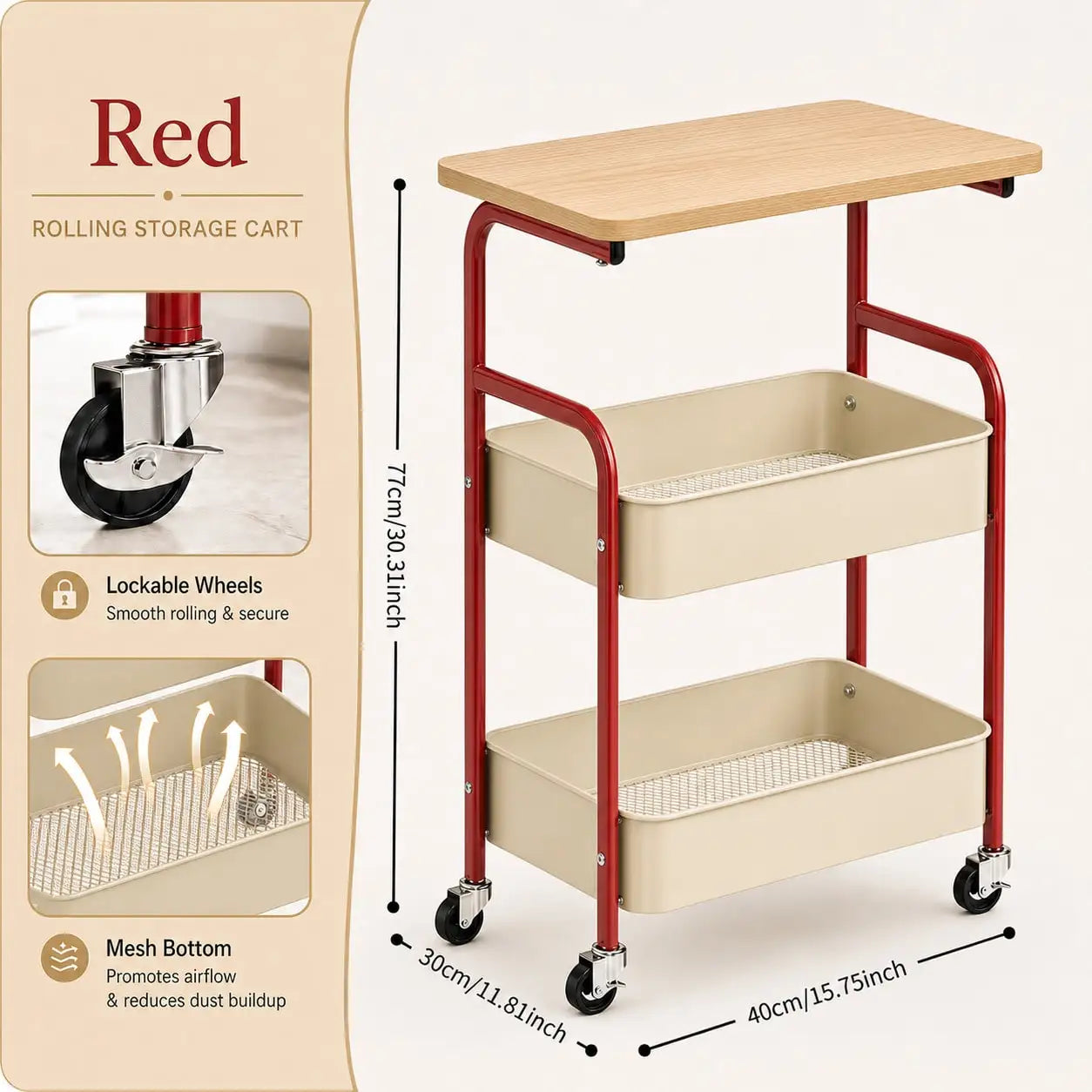 Multifunctional Three-Tier Rolling Cart, Multifunctional Storage Rack, Snack Rack, Portable Wheels, Suitable For Use In The Kitc