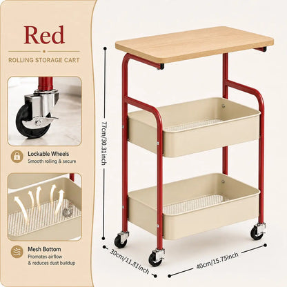 Multifunctional Three-Tier Rolling Cart, Multifunctional Storage Rack, Snack Rack, Portable Wheels, Suitable For Use In The Kitc