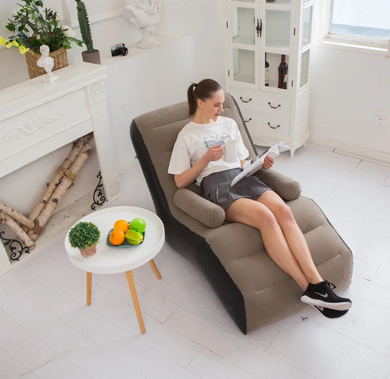 1Pc Inflatable Lazy Sofa Home Leisure Fashion Comfortable  Inflatable Air Sleeping Bed Indoor Collapsible Bed Leisure Sofa