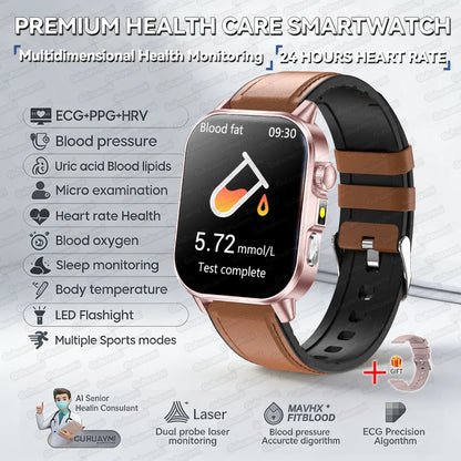 New Professional Health Watch Blood Pressure 2.01"AMOLED Screen Uric Acid Blood Lipids Flashlight Care Smart Watches for Women