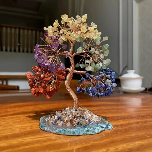 Vintage Gemstone Bonsai Tree with Mixed Crystal Stones Chakra Healing Feng Shui Decorative Tree Positive Energy Crystal Tree