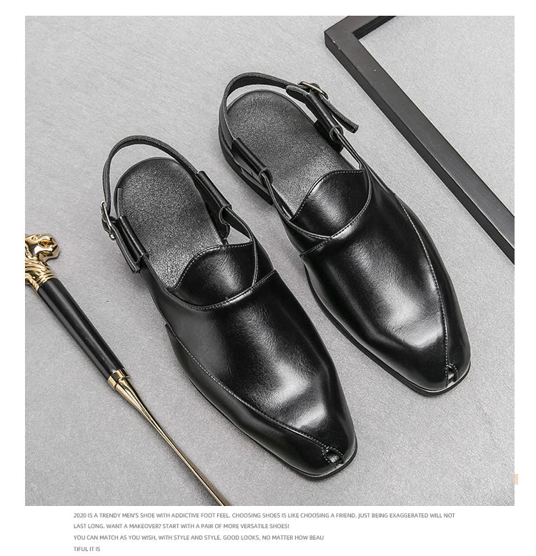 Hollow Out Dress Party Sandals Fashion Leather Summer Shoes Men Leisure Formal Flats Business Footwear Men's Wedding Sandals