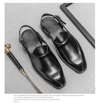 Hollow Out Dress Party Sandals Fashion Leather Summer Shoes Men Leisure Formal Flats Business Footwear Men's Wedding Sandals