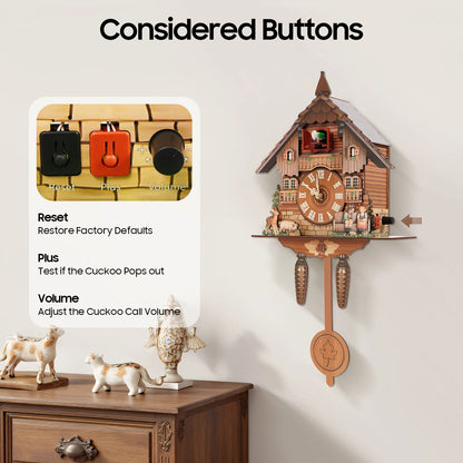 Wall Mount Clock Cuckoo Clock, Wood Cuckoo-Clock, 7:00-21:00 Chime Time 25*10*50cm Pointers+Time Scales Display