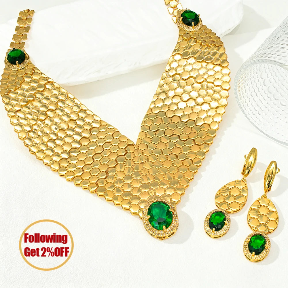 GZJPEI 2026 New Green Zircon Jewelry Set Luxury Wedding Jewelry Accessories For Women Mother's Day Gift Valentine's Day Gift